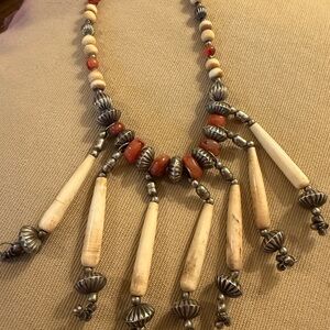 Vintage Beaded Necklace with Silver and Brown Accents